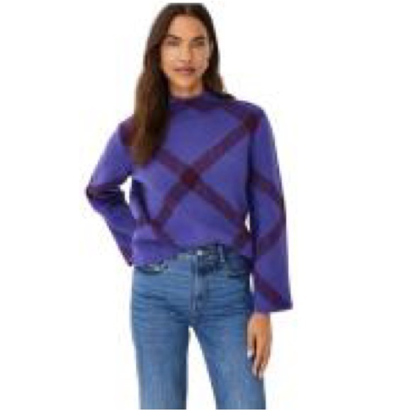 Ann Taylor Windowpane Jacquard knit pullover Sweater Womens Size Medium - Picture 2 of 10
